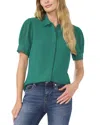 Cece Scallop Contrast Trim Button Down In Green