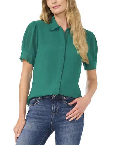 Cece Scallop Contrast Trim Button Down In Green