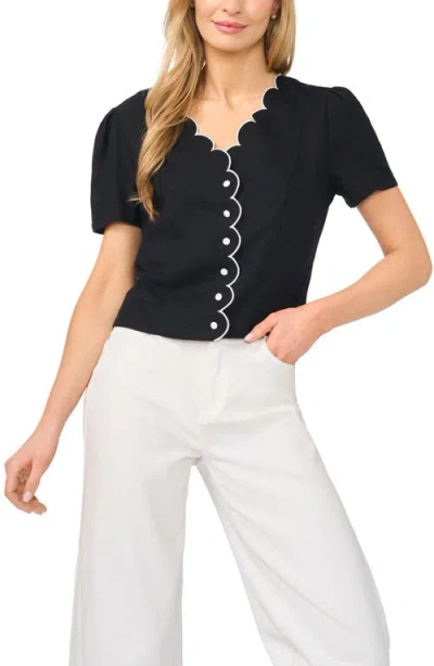 Cece Scallop Detail Button-up Shirt In Black