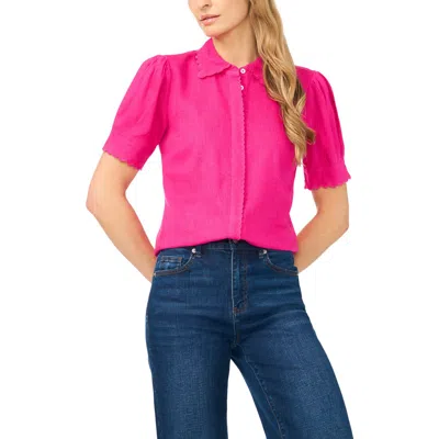 Cece Scallop Detail Button-up Shirt In Pink
