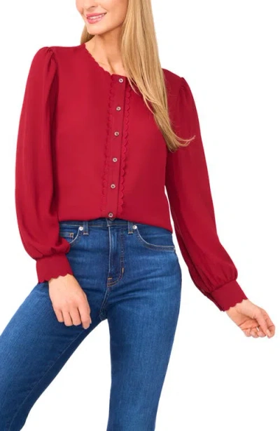 Cece Scallop Detail Front Button Top In Red