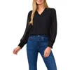 Cece Women's Scalloped V-neck Long-sleeve Smocked-cuff Blouse In Rich Black