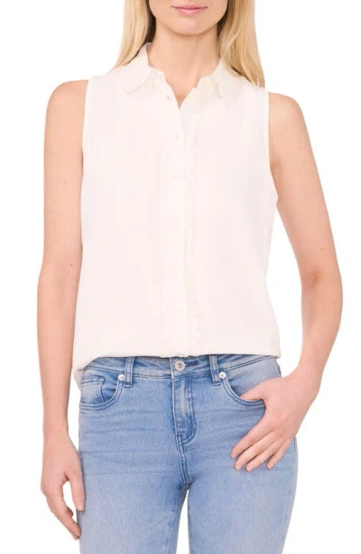 Cece Scallop Detail Sleeveless Button-up Shirt In New Ivory
