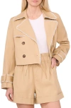Cece Lace Trim Cropped Trench Jacket In Brown