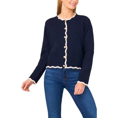 Cece Scallop Edge Cardigan In Blue