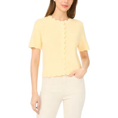 Cece Scallop Edge Short Sleeve Cardigan In Yellow