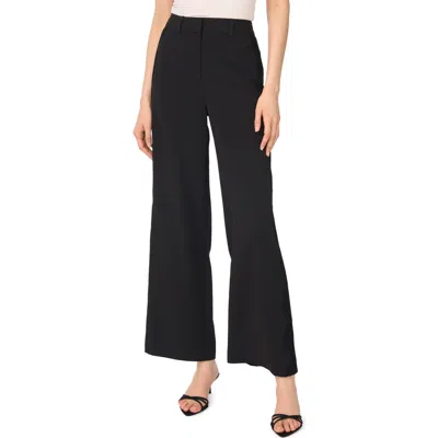 Cece Scallop Embroidered High Waist Wide Leg Trousers In Black
