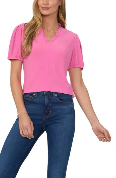 Cece Scallop Puff Sleeve Top In Freeisa Pink