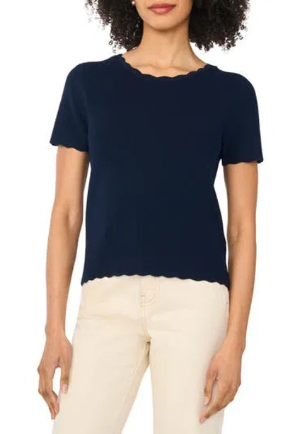 Cece Scallop Rib Short Sleeve Knit Top In Blue
