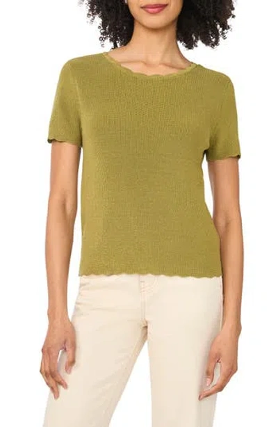 Cece Scallop Rib Short Sleeve Knit Top In Green