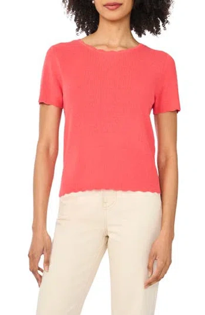 Cece Scallop Rib Short Sleeve Knit Top In Pink