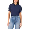 Cece Scallop Short Sleeve Top In Blue