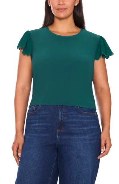 Cece Scallop Sleeve Crewneck Jersey Top In Green