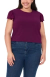 Cece Scallop Sleeve Crewneck Jersey Top In Pickled Beet Purple