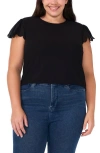 Cece Scallop Sleeve Crewneck Jersey Top In Rich Black