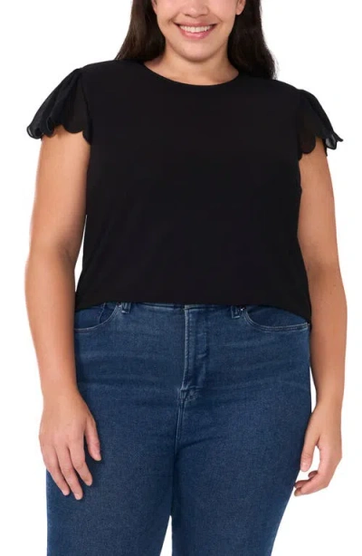 Cece Scallop Sleeve Crewneck Jersey Top In Rich Black