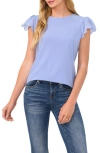 Cece Scallop Sleeve Mixed Media Top In Blue Blossom