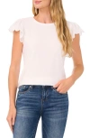 Cece Scallop Sleeve Mixed Media Top In New Ivory White