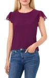 Cece Scallop Sleeve Mixed Media Top In Pickled Beet Purple