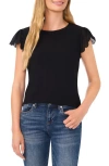 Cece Double Ruffle Sleeve Eyelet Knit Top In Rich Black