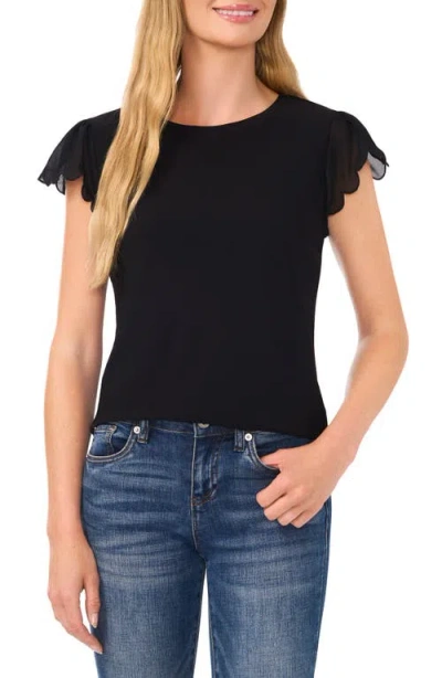 Cece Double Ruffle Sleeve Eyelet Knit Top In Rich Black