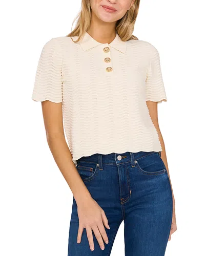 Cece Scallop Texture Cropped Polo Shirt In Vanilla Ice
