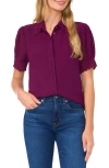 Cece Women's Scalloped Puff-sleeve Button-front Blouse In Pickled Beet Purple
