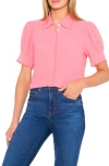 Cece Scalloped Button Front Blouse In Pink