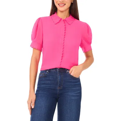 Cece Scallop Trim Button-up Shirt In Pink
