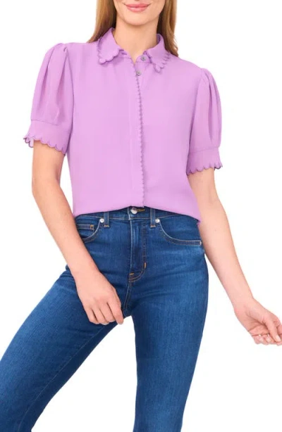 Cece Scallop Trim Button-up Shirt In Purple