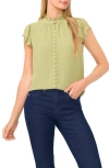 Cece Women's Scalloped Flutter-sleeve Button-down Blouse In Epsom Green