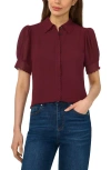 Cece Scallop Trim Button-up Shirt In Burgundy