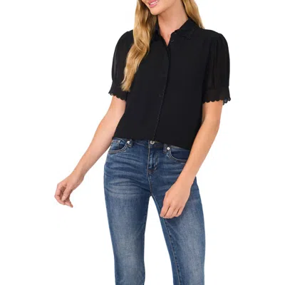 Cece Scallop Trim Button-up Shirt In Black