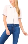 Cece Scallop Trim Puff Sleeve Button-up Shirt In White
