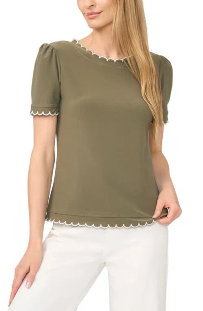 Cece Scallop Trim Puff Sleeve Knit Top In Green