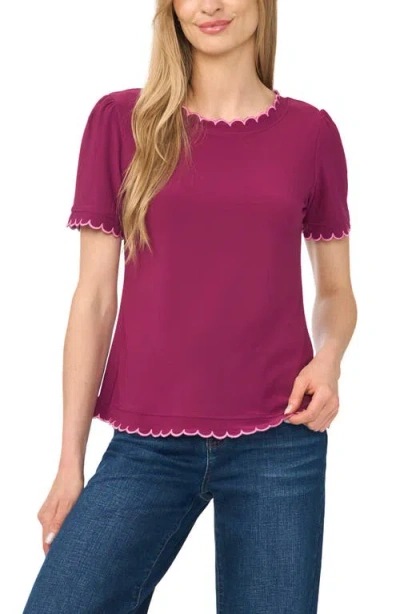 Cece Scallop Trim Puff Sleeve Knit Top In Pink