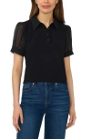 Cece Scallop Trim Puff Sleeve Polo In Transparent