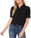 Cece Women's Scalloped Puff-sleeve Button-front Top In Black