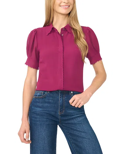 Cece Scalloped Button Front Blouse In Pink
