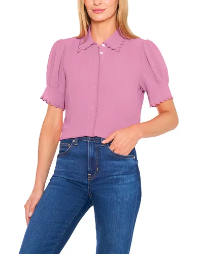 Cece Scalloped Button Front Blouse In Pink