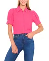 Cece Scalloped Button Front Blouse In Pink