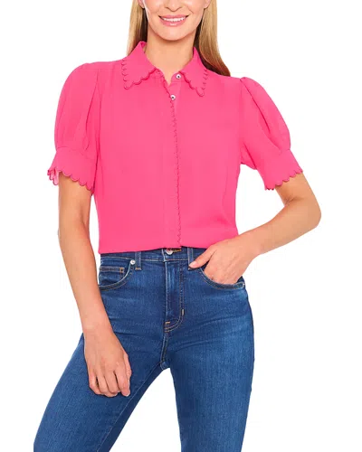 CECE CECE SCALLOPED BUTTON FRONT BLOUSE