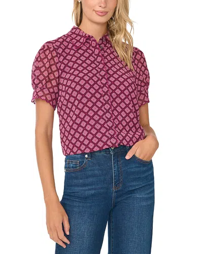 Cece Scalloped Edge Puffed Sleeve Blouse In Pink