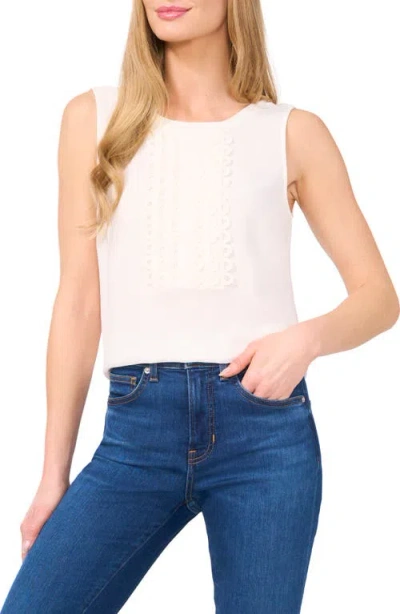 Cece Scalloped Pintuck Pleat Sleeveless Crepe Top In White