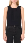 Cece Scalloped Pintuck Pleat Sleeveless Crepe Top In Black