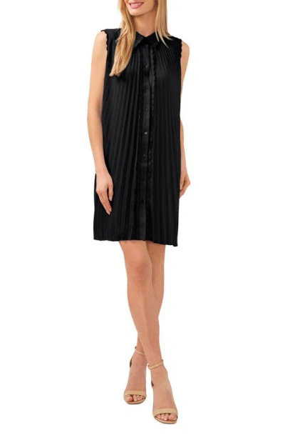 Cece Scalloped Pleated Shirtdress In Rich Black