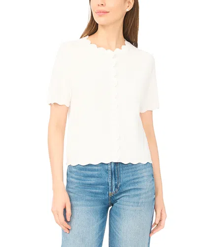 Cece Scallop Edge Short Sleeve Cardigan In White