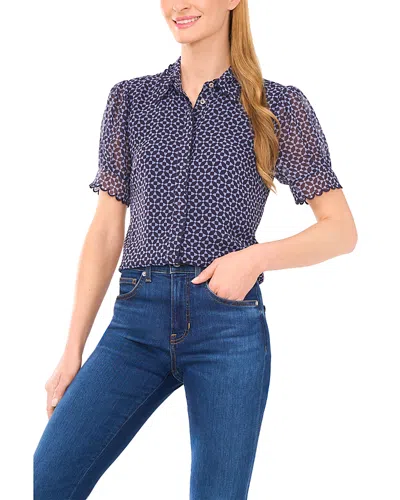 Cece Scalloped Short Sleeve Top In Blue