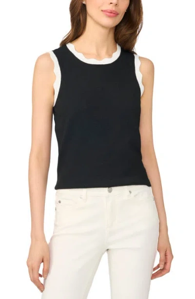 Cece Scalloped Trim Sleeveless Sweater In Black