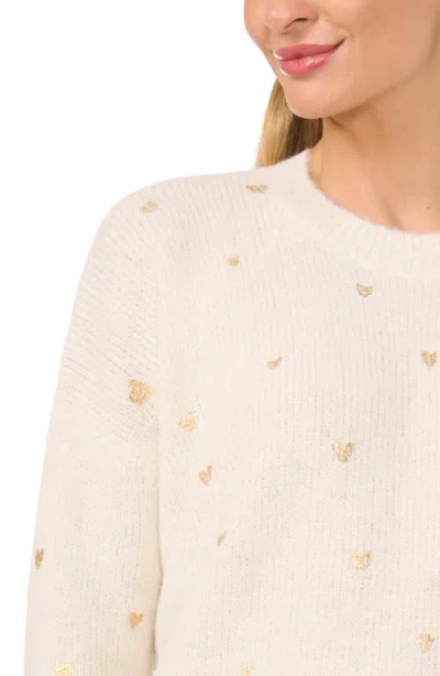 Cece Scattered Heart Crewneck Sweater In Coconut Cream